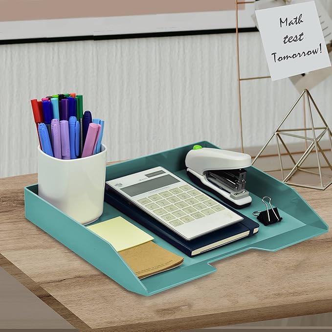Acrimet Stackable Letter Tray Single Side Load, Plastic, Desktop File Organizer (Solid Green Color) (1 Unit)-NeatNest