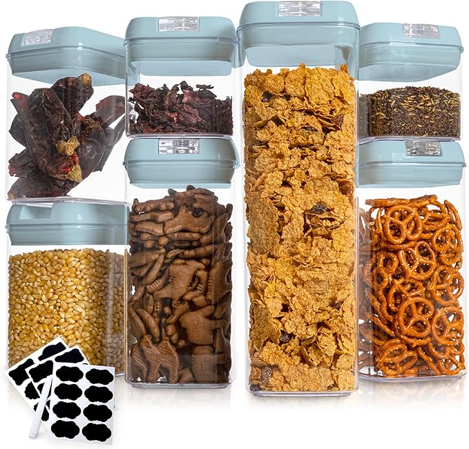 Cheer Collection Airtight Food Storage Containers, Kitchen Storage Containers for Pantry, Set of 7 Food Containers with Lids Airtight, Pantry Storage Containers & Organizers with Lids, Blue