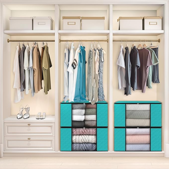 Fab totes 10 Pack Clothes Storage, Foldable Thick Fabric Blanket Storage Bags, Containers for Organizing Bedroom, Closet, Clothing, Comforter,Closet Organization with Handle,Green-NeatNest