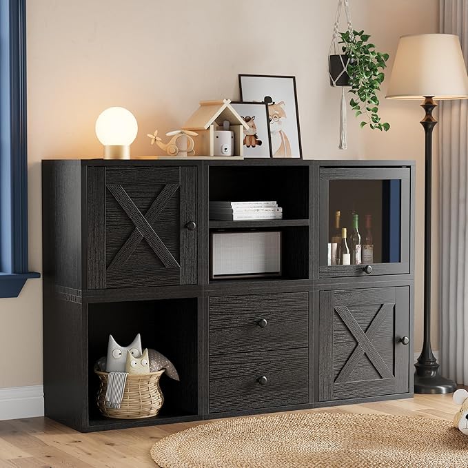 FUSUNBAO Magic DIY Cube Storage Organizer Stackable Cubes for Home Books Clothes Toy-Modular Cubby Storage System-Office Cubical-Bookcase Closet(Black,Cat Door Cube)-NeatNest
