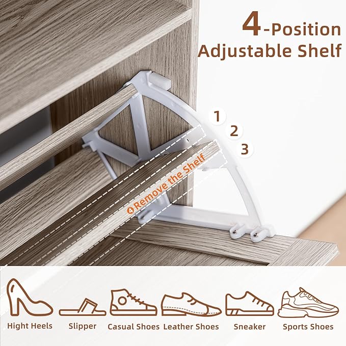 Shoe Storage Cabinet with 2 Flip Drawers,Farmhouse Narrow Shoe Organizer with Legs,Freestanding Hidden Slim Shoe Rack Cabinet with Open Storage for Entryway,Hallway, Foyer, Grey-NeatNest