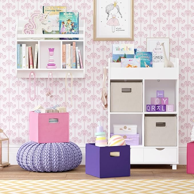 RiverRidge Folding Storage Bins with Handles Pink Cube Storage Organizer for Closet, Bedroom & Playroom - Closet Organizers and Storage Set of 2-NeatNest