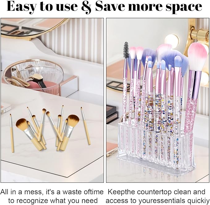 3 Pcs Clear Acrylic Makeup Eyeliner Lip Liner Holder Organizer, 26 Spaces Storage 20 Standard 6 Jumbo Cosmetic Pencil Makeup Display Case Refillable Container Clear Cosmetic Storage Display Holder-NeatNest
