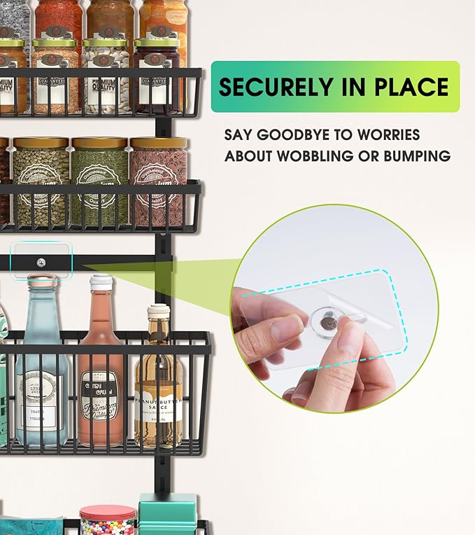 9-Tier Over The Door Pantry Organizer, Pantry Storage and Organization, Black Metal Hanging Spice Rack Seasoning Shelves Door, Wall Mount for Home & Kitchen, Laundry Room Bathroom Organization
