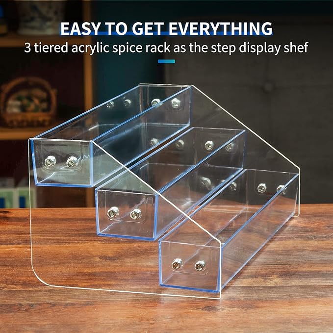 Acrylic Spice Rack, Tiered Spice Rack Shelf Seasoning Organizer for Countertop, Cabinet, Pantry, Kitchen Storage - 3 Tier-NeatNest