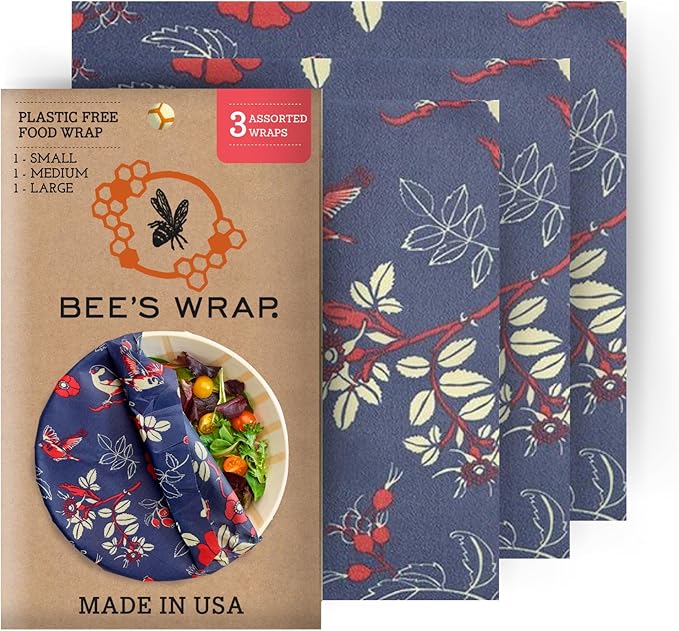 Bee's Wrap Beeswax Wraps for Food - Botanical 3 Pack (S, M, L) Made in USA Reusable & Organic Food Wraps, Sandwich Wrap & Bowl Covers - Eco-Friendly Alternative to Aluminum Foil & Plastic Wrap-NeatNest