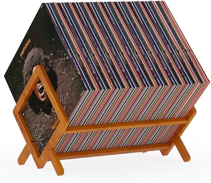 Bamboo Vinyl Record Holder Stand, Magazine Holders Desktop Bookshelf Storage Rack With Divider, Holds up to 80-100 LPs, Classical Design Organizer Rack for Files Book Notebook Magazine Vinyl Record-NeatNest