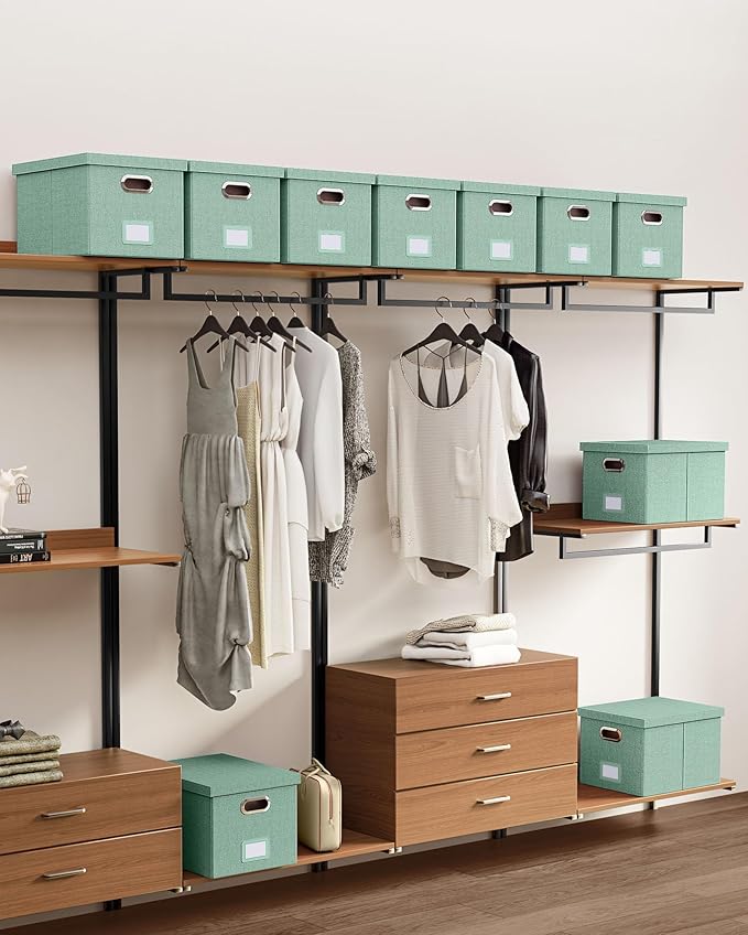 Oterri File Organizer, File Box, File Cabinet for Letter File Folder Storage, Portable Storage Bins with Lids for Office/Decor/Home,Document Organizer, 1 Pack,Green-Box Only