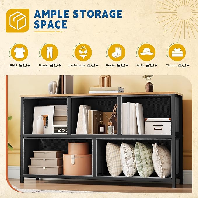 DWVO Dresser TV Stand, Fabric Tower with 5 Drawers, Dresser for Bedroom, Storage Tower, Chest of Drawers for Closet-NeatNest