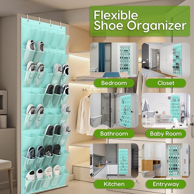 Unjumbly Over the Door Shoe Organizer with 40 Large Breathable Mesh Pockets, Space Saving Shoe Holder, Hanging Shoe Rack for Entryway Bedroom Closet Storage (Mint Blue, 40 Pockets)-NeatNest