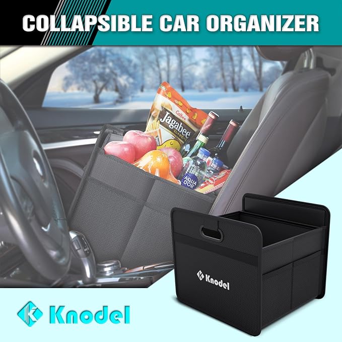 K KNODEL Car Trunk Organizer, Foldable Organizer for Car, Automotive Consoles & Organizers, Storage with Reinforced Handles (Small, Black)-NeatNest
