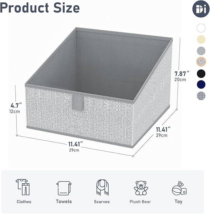 DIMJ Closet Storage Bins 10 Pack - Fabric Trapezoid Closet Organizer Bin, Foldable Storage Baskets for Shelves, Closet Shelf Organizer, Clothing Storage Box for Toys, Books, Towel, Clothes, Gray-NeatNest