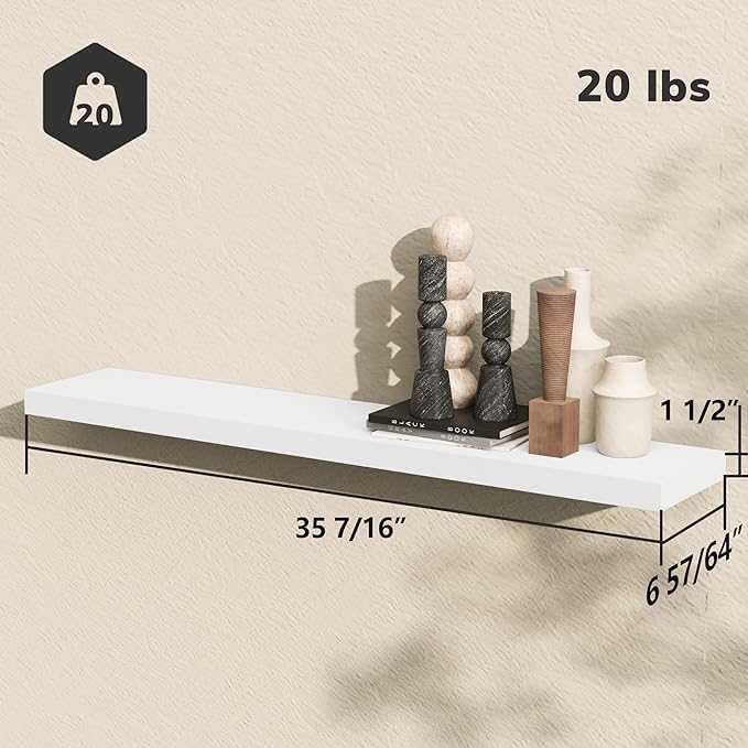 BAMEOS Floating Shelves, 35 in W x 7in D White Wall Mounted Wooden Shelves with Invisible Brackets Set of 2, Hanging Wall Shelves Decoration for Bedroom and Kitchen-NeatNest