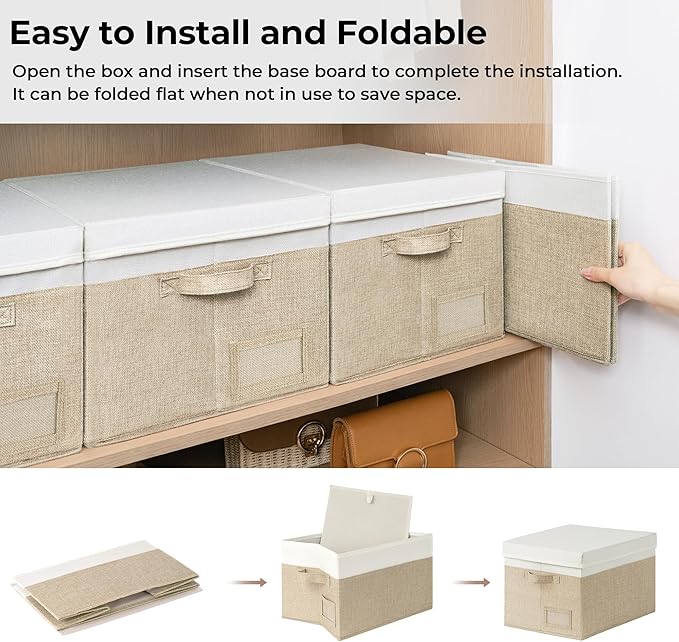 GRANNY SAYS Storage Bins with Lids, Linen Storage Bins, Storage Bins for Shelves, Decorative Storage Boxes, Clothes Storage and Organization for Organizing, 3-Pack, Jumbo, Khaki&Ivory-NeatNest