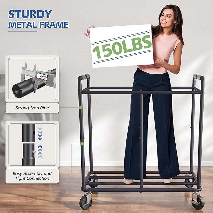 Laundry Basket with Wheels Large Rolling Hamper 300L Heavy Duty Laundry Cart with Handle Durable Clothes Hamper with Steel Frame for Laundry Bedroom, Cream White