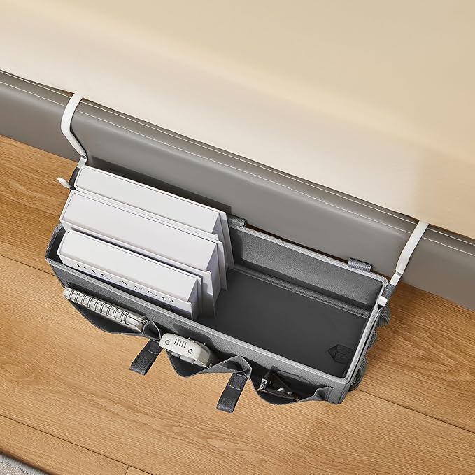 Bedside Organizer Caddy, Bed Organizer with 3 Pockets and Mesh Side Pocket, Great for College Dorms and Hospital Beds, Gray, 2 Pack-NeatNest