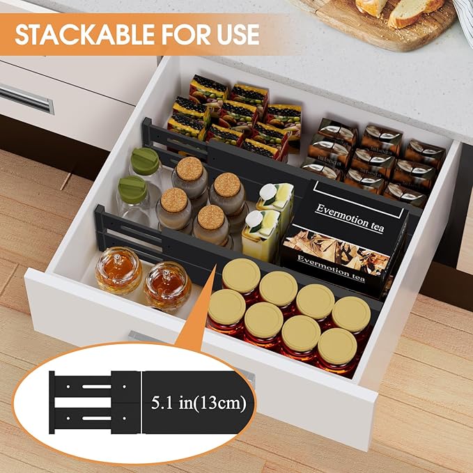 Bamboo Drawer Dividers,17-22" Adjustable Kitchen Drawer Organizer for Clothes,4 Pack Expandable Drawer Organization Separators for Bedroom,Bathroom,Dresser and Office,Black-NeatNest