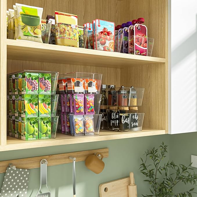 BALEINE Pantry Organizers and Storage Bins, Plastic Clear Storage Bins with 3 Removable Dividers, BPA-Free Fridge Organizers for Kitchen Cabinet Bathroom (10.5x6.1x3.5, 2PK)-NeatNest