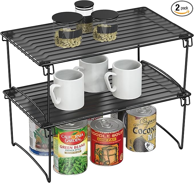 Deco Brothers Stackable Cabinet Shelf Organizer, 2 Pack, Black-NeatNest