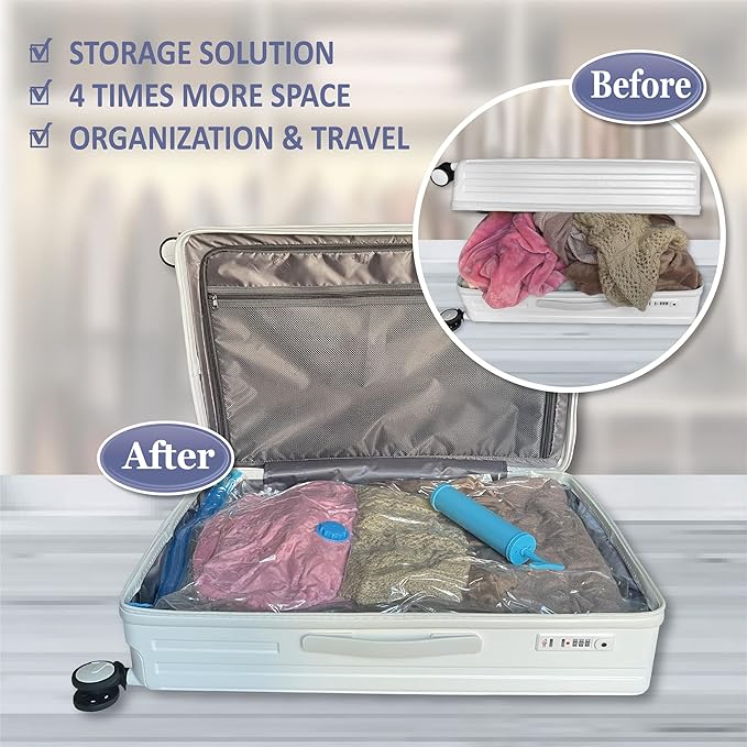 Space Saver Vacuum Storage Bags, 6 Pack Space Saver Bags with Pump, Storage Vacuum Sealed Bags for Clothes, Comforters, Blankets, Bedding (6 Medium)-NeatNest