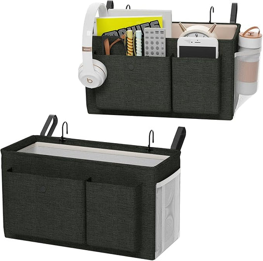 Bedside Caddy Bedside Organizer with Fixed Straps & Water Bottle Holder, Bunk Bed Caddy ideal for Home, Dorm, Hospital, Crib, Versatile Bedside Storage Solution (Black 2pcs)-NeatNest