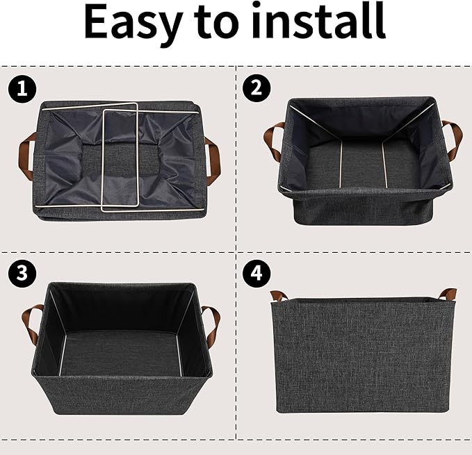 GRANNY SAYS Storage Baskets for Shelves, Closet Organizer Bins, Clothes Storage Bins with Metal Frame, Large Baskets for Organizing and Storage, Collapsible, Dark Gray, 2-Pack-NeatNest