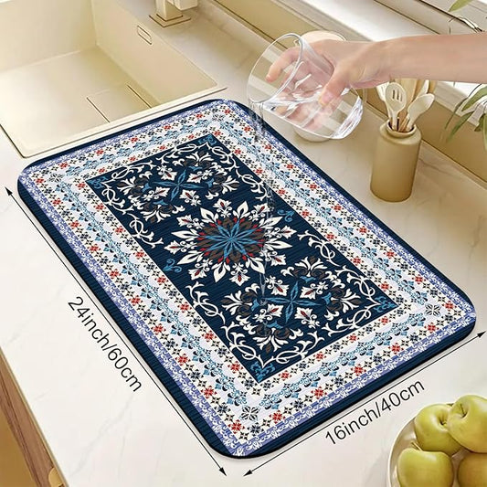 Boho Geometric Rug Dish Drying Mats Super Absorbent Dish Drainer Rack Pad Non-Slip Drying Mat for Kitchen Counter, 24"x16"-NeatNest