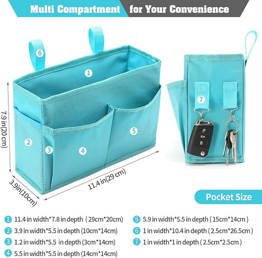 Bunk Bed Organizer, Bedside Caddy Hanging Bed Organizer Storage Bag with 4 Pockets and 2 Hooks, for College Dorm Rooms Bed, Hospital Bed, Baby Bed Rails, 600D Oxford Cloth (Light Blue)-NeatNest