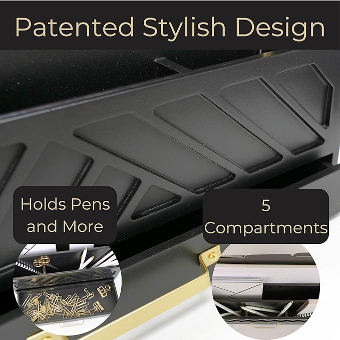 BLU MONACO Black Mail Organizer with Drawer and Gold Handle – Desktop Mail Holder and Office Supplies Storage – Home Office Desk Accessories – Letter Sorter and Paper Organizer-NeatNest