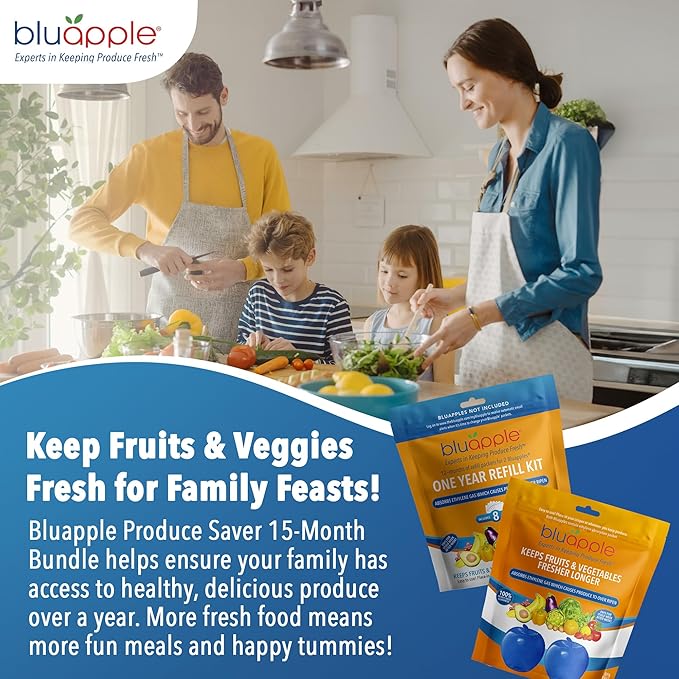 Bluapple Ethylene Gas Absorber Classic Produce Saver 15-Month Bundle - Vegetable & Fruit Fresh Produce Storage Protector, Food Freshness Extender, Fresh Fruit & Vegetable Saver, USA-Made BPA-Free-NeatNest
