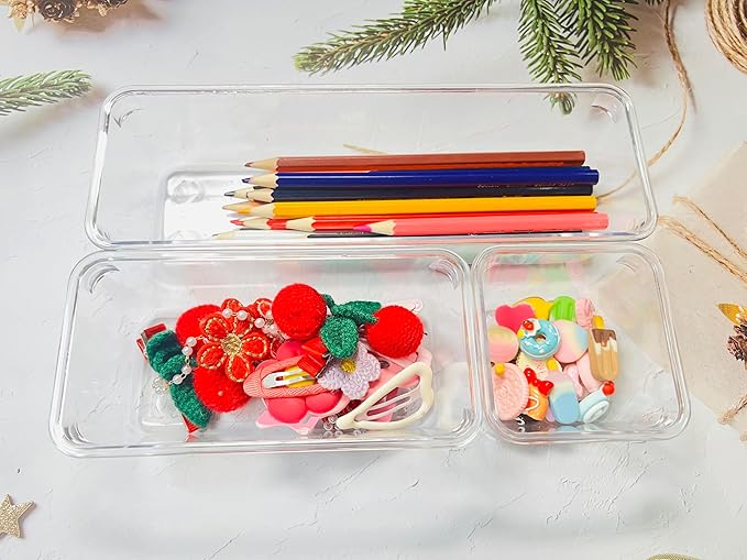 9 Pcs Clear Drawer Organizer Set, 3 Size Acrylic Drawer Storage Trays, Storage Tray for Makeup, Kitchen, Gadgets, Office-NeatNest