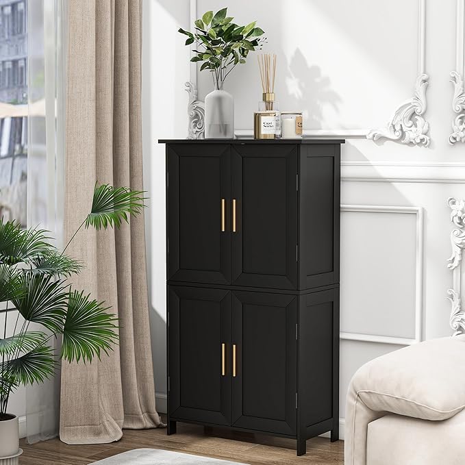 Bathroom Storage Floor Cabinet Freestanding Organizer with Adjustable Shelves for Bathroom Bedroom Laundry Room,4 Doors-NeatNest