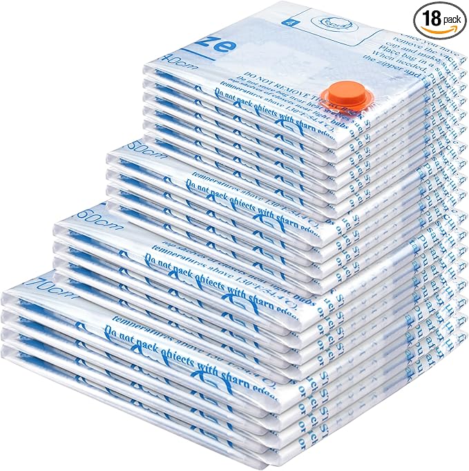 Vacuum Storage Bags 18 Pack,4 Jumbo, 4 Large, 4 Midium, 4 Small,2 Roll Bags Space Saver Sealer Bags, Airtight Compression Bags for Clothes, Pillows, Comforters, Blankets, Bedding,clothing-NeatNest