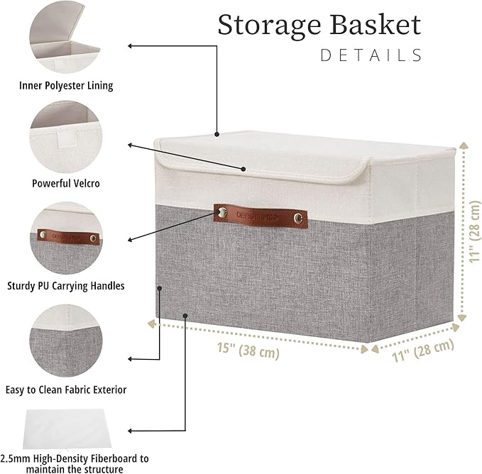 DECOMOMO Fabric Storage Bins with Lid, Storage Baskets for Shelves Toy Box (Grey and White, 3 Pack)-NeatNest