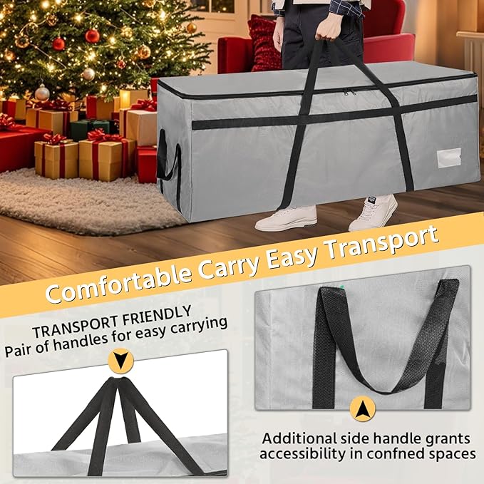 9 ft Christmas Tree Storage Bag, Heavy Duty Christmas Tree Bag with Reinforced Handles and Dual Zippers Wide Opening, Large Capacity fits for Artificial Christmas Tree (Grey, 9 ft)-NeatNest