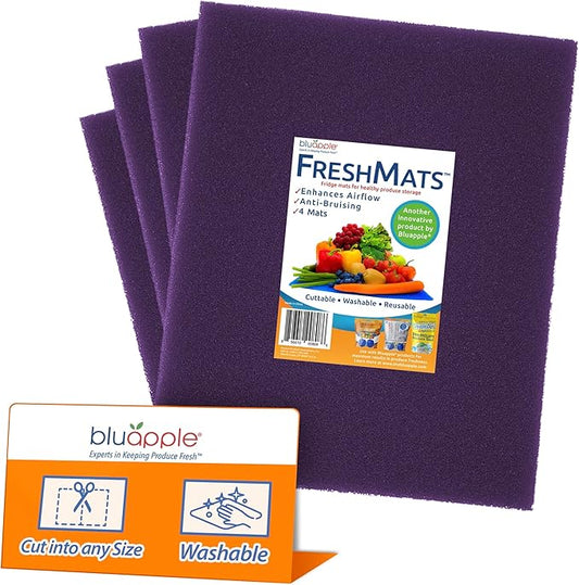 Bluapple FreshMats, Refrigerator Bin Liner, Fridge Drawer Mats, Crisper Life Extender Liner Keeps Produce Fresh Longer, Anti-Bruising, for Air Circulation, Washable & Reusable (4-Mats, 12x15, Purple)-NeatNest