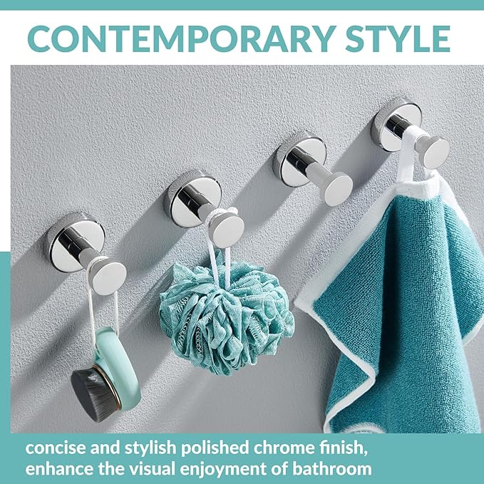 APLusee Polished Chrome Hand Towel Hook, 4 Pack 304 Stainless Steel Storage Coat Hook for Toilet Bathroom Kitchen, Home Accessories Wall Mounted
