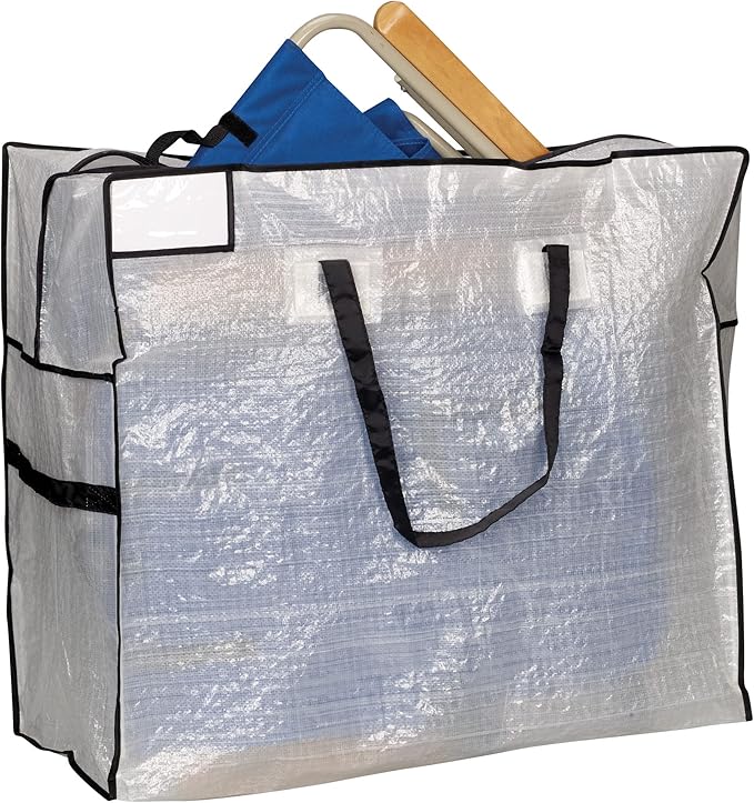 Household Essentials 2622 MightyStor Large Storage Bag with Handles | Clothing and Linen Storage Bag | White Tarp with Black Trim