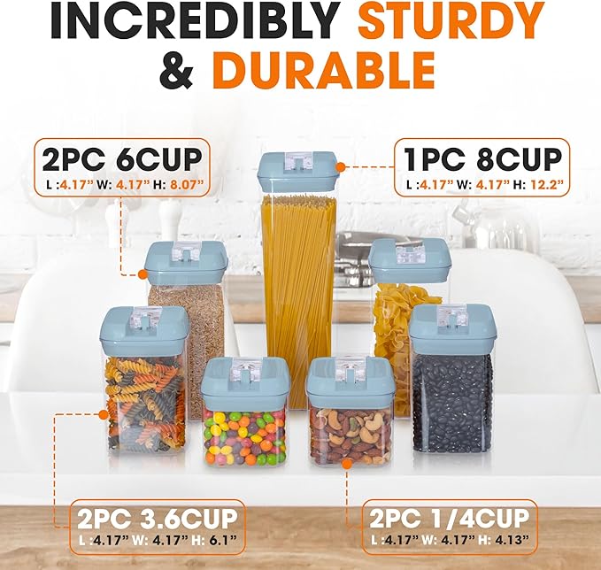 Cheer Collection Airtight Food Storage Containers, Kitchen Storage Containers for Pantry, Set of 7 Food Containers with Lids Airtight, Pantry Storage Containers & Organizers with Lids, Blue