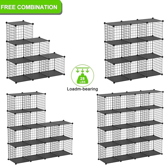 TUMUCUTE Wire Cube Storage Organizer, Metal Storage Shelves Bookshelf, Stackable Modular Closet Organizer for Bedroom Living Room, Office,Storage Shelves(16-Cube,Black)