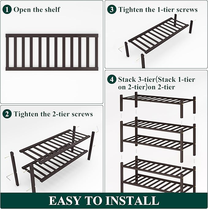 Smiry Shoe Rack, 5 Tier Thick Bamboo Shoe Organizer, Stackable Free Standing Wooden Shoe Storage Shelf for Closet, Entryway, Front Door Entrance, Brown-NeatNest