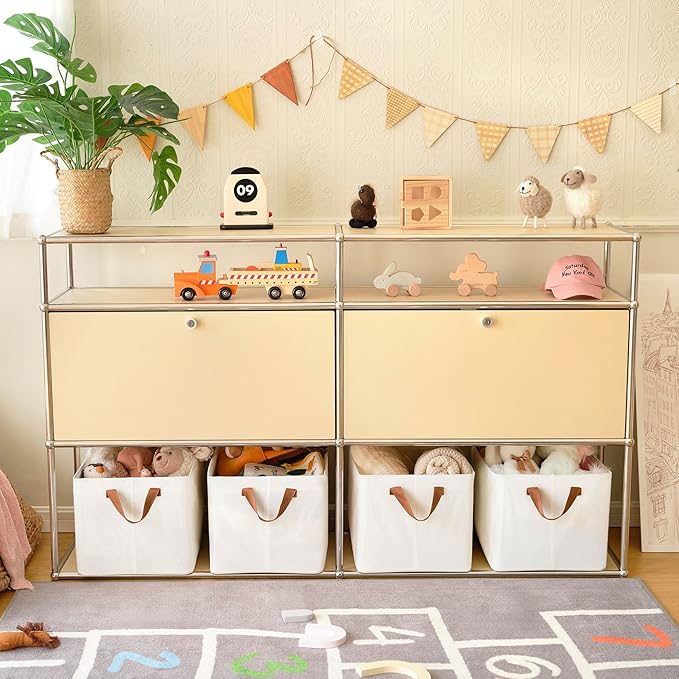 GRANNY SAYS Storage Baskets for Shelves, Closet Organizer Bins, Clothes Storage Bins with Metal Frame, Extra Large Baskets for Organizing and Storage, Collapsible, Ivory, 2-Pack-NeatNest