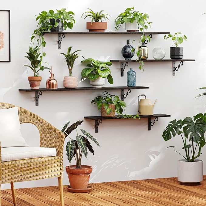 DINZI LVJ Long Wall Shelves, 55.1" Large Floating Shelves Set of 2, Wide Display Shelf Wall Mounted with Brackets, Easy Hanging for Living Room, Toilet, Office, Bedroom, Espresso-NeatNest