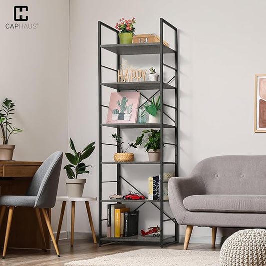 CAPHAUS 6 Tier Bookshelf, 24 Inch Width Free Standing Shelf, Bookcase Shelf Storage Organizer, Industrial Book Shelves for Home Office, Living Room, Kitchen, Dark Grey Vintage Shelves & Metal Frame-NeatNest
