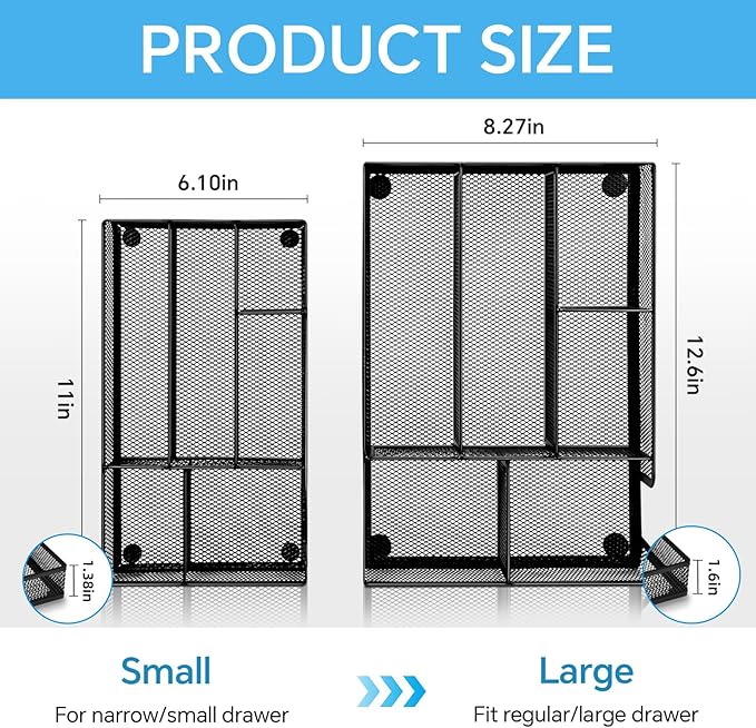 Desk Drawer Organizer, Office Drawer Divider Organizer Tray with 6 Compartments, Metal Mesh Desktop Organization and Accessories for Stationery Makeup Kitchen Toolroom School &Office, 12.6x8.27x1.6 in-NeatNest