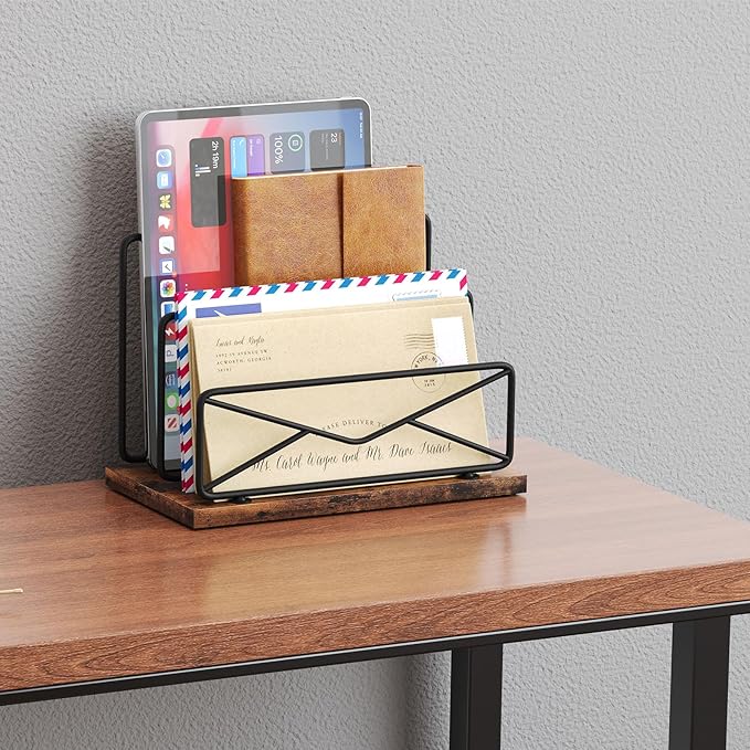 Desk Mail Organizer-with 2 Slot Matte Black Metal Desktop Mail Sorter Metal Storage File Holder Letter Sorter Organizer for Home or Office Desktop-NeatNest