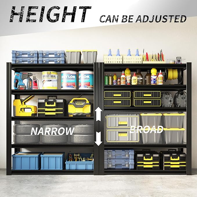60" H Heavy Duty Garage Shelving 3000LBS Storage Shelves Adjustable 5 Tier Metal Shelving Unit, Industrial Utility Rack for Garage, Workshop, Basement, Home Office 60" H*27.5W*12D-NeatNest