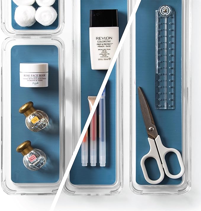 BINO | 4-Piece Drawer Organizer Bin Set - Navy, Small | THE MODULAR+ | Multi-Purpose Storage | Soft-Grip Lining and Non-Slip Rubber Feet | Durable | BPA-Free | Desk Drawer Organizer | Vanity Organizer-NeatNest