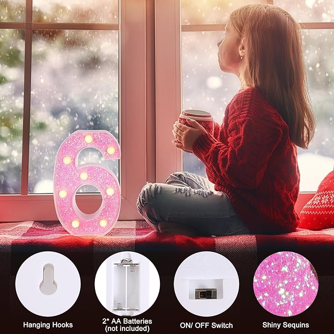 Foaky Pink Light up Letters,Pink Party Decorations,Girls Room Decor,Glitter Marquee Numbers,Alphabet Letter Sign for Night Light Birthday Party Girls Gifts, Home Bar Decoration (9)-NeatNest