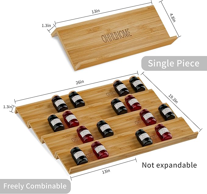 Bamboo Spice Drawer Organizer - 8 Pack 13"x4.7"x1.6" Spice Rack Tray - Spice Jars Drawers Insert - Seasoning Organizer for Drawers/Countertop (Jars not included)…-NeatNest